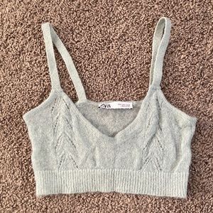 Zara knit sweater crop top light blue